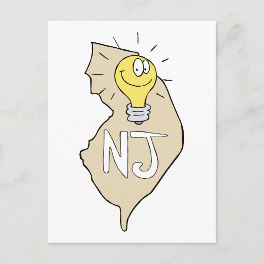 New Jersey NJ Map mit lustigem Light Bulb Cartoon Postkarte (Vorderseite)