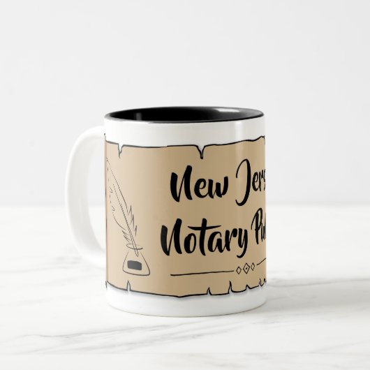 New Jersey Notary Public Scroll Feather Quill Zweifarbige Tasse (Vorderseite Links)