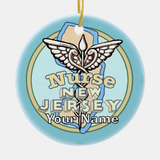 New Jersey Nurse Caduceus Keramik Ornament (Vorne)