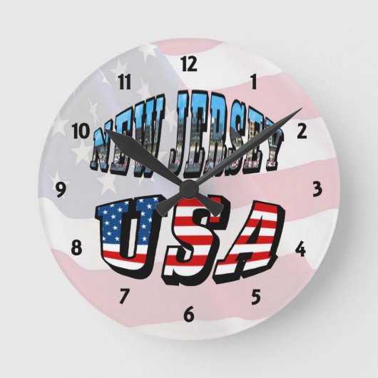 New Jersey Picture- und USA-Textsperre Runde Wanduhr (Vorderseite)
