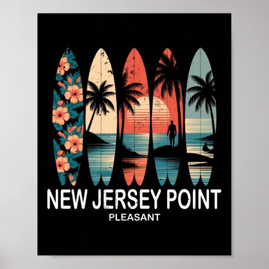 New Jersey Point Pleasant Surfbrett Surfen Retro  Poster (Vorne)