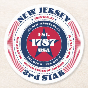 New Jersey Red White Blue Typografy Paper Unterset Runder Pappuntersetzer