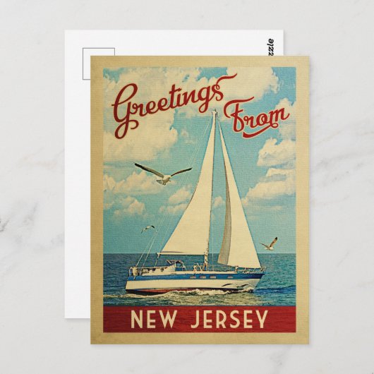 New Jersey Sailboat Vintage Travel Postkarte (Vorne/Hinten)