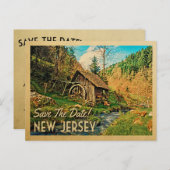 New Jersey Save the Date Rustic Cabin Mill Woods Ankündigungspostkarte (Vorne/Hinten)