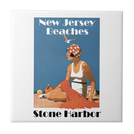 New-Jersey setzt ~ Steinhafen auf den Strand Fliese (Vorderseite)
