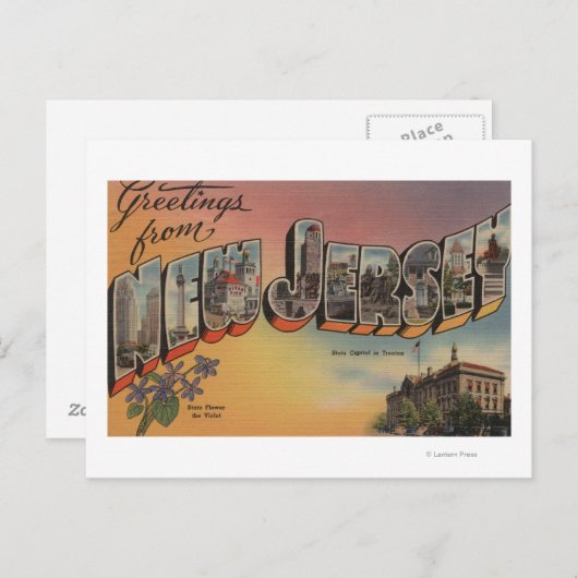 New Jersey (Staat Hauptstadt/Blume) Postkarte (Vorne/Hinten)