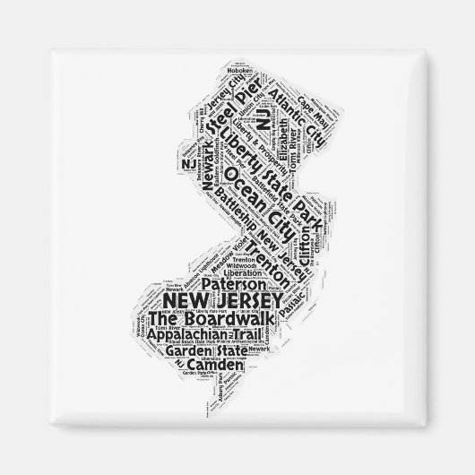 New Jersey Staat Word Cloud Magnet (Vorne)