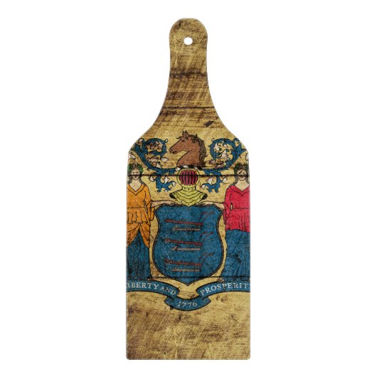 New-Jersey Staats-Flagge auf altem hölzernem Korn Schneidebrett (Vorderseite)