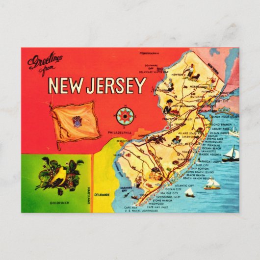 New Jersey Strandkarte Postkarte (Vorderseite)