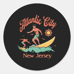 New Jersey Surfer Atlantic City Nj Surfen Strand V Runder Aufkleber