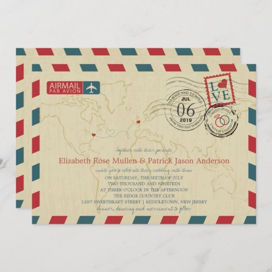 New Jersey / UK Airmail | Hochzeit Einladung (Vorne/Hinten)