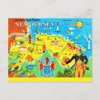 New Jersey Vintage Farbige Landkarte Postkarte