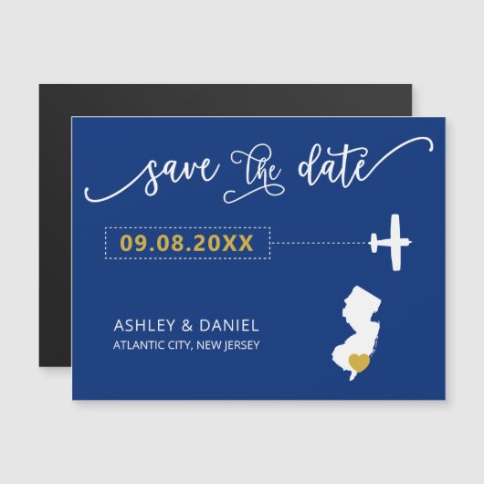 New Jersey Wedding Save the Date Card, Map Magneteinladung (Vorne/Hinten)