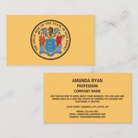 New Jerseyan Siegel, Siegel von New Jersey Visitenkarte (Vorne/Hinten)