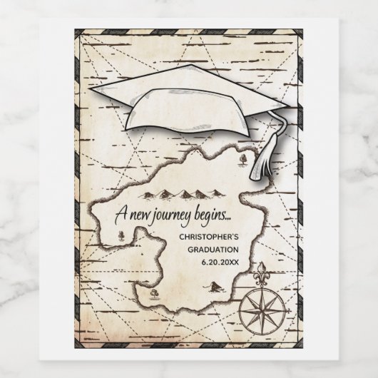 New Journey Begins Map Graduation Party Weinetikett (Einzelnes Label)