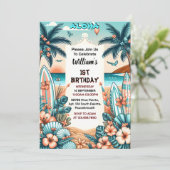 New Joy hula Luau Surf aloha hawaiian 1. Geburtsta Einladung (Stehend Vorderseite)
