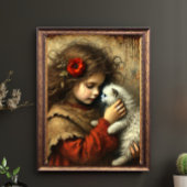 New Kitten, New Liebe - Young Girl and Cat Art Poster
