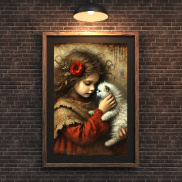 New Kitten, New Liebe - Young Girl and Cat Art Poster