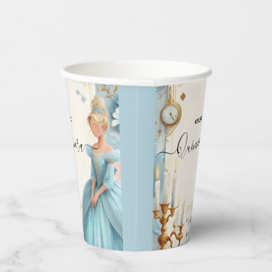 New Lamp Ivory Ice Sky Gold Light Blue Quinceanera Pappbecher (Rechts)