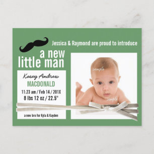 New Little Man Green Foto Geburtserklärung Ankündigungspostkarte