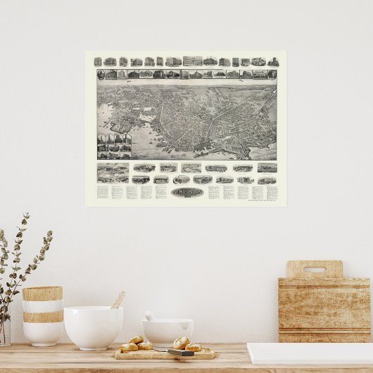 New London, CT Panoramic Map - 1911 Poster (Küche)