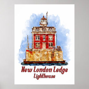 New London Ledge Leuchtturm Aquarell Connecticut Poster