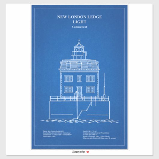 New London Ledge Lighthouse - Connecticut - AD Aufkleber (Blatt)