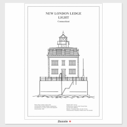 New London Ledge Lighthouse - Connecticut - BD Aufkleber (Blatt)