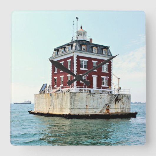 New London Ledge Lighthouse Connecticut Wall Clock Quadratische Wanduhr (Vorderseite)