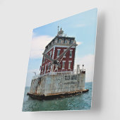 New London Ledge Lighthouse Connecticut Wall Clock Quadratische Wanduhr (Winkel)
