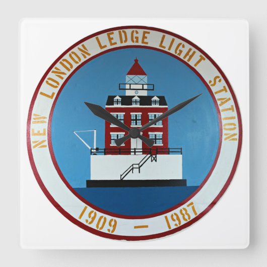 New London Ledge Lighthouse Connecticut Wall Clock Quadratische Wanduhr (Vorderseite)