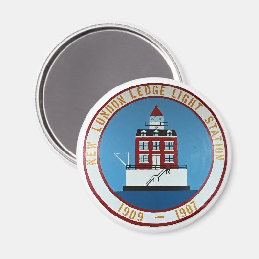 New London Ledge Lighthouse, CT Round Magnet (Vorderseite/Rückseite)