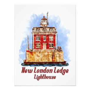New London Ledge Lighthouse Watercolor Connecticut Fotodruck