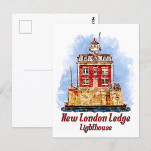 New London Ledge Lighthouse Watercolor Connecticut Postkarte