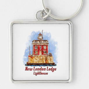 New London Ledge Lighthouse Watercolor Connecticut Schlüsselanhänger