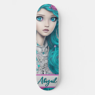 New London Princess with Turquoise Hair and Eyes   Skateboard