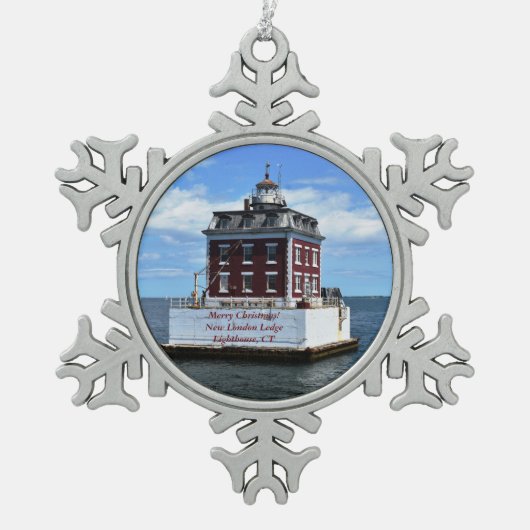 New Londond Ledge Light, CT Weihnachtsschmuck Schneeflocken Zinn-Ornament (Vorderseite)