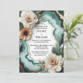 New Marble Monstera Emerald Green and Gold Wedding Einladung (Stehend Vorderseite)