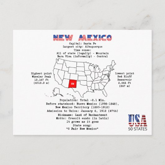 New Mexico American Staat auf der Karte und nützli (Vorderseite)
