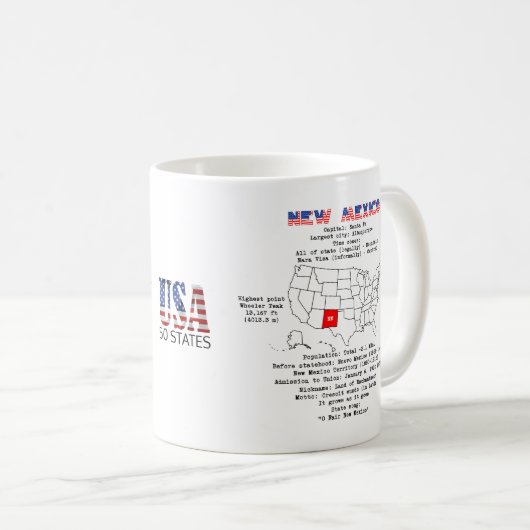 New Mexico American Staat auf der Karte und nützli Kaffeetasse (VorderseiteRechts)