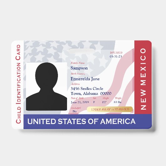 NEW MEXICO - Child ID - USA Flag Background Abzeic Ausweis (Front)