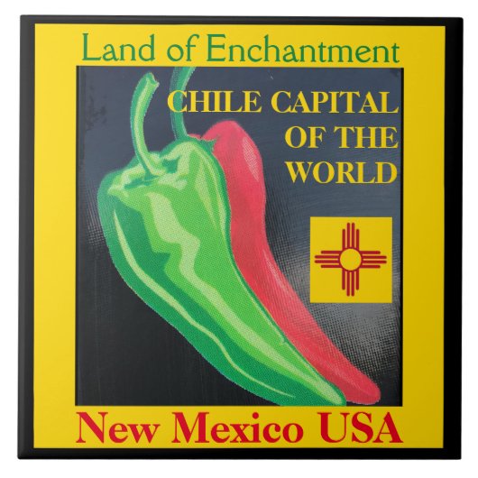 New Mexico Chile Land of Enchantment Rot oder Grün Fliese (Vorderseite)