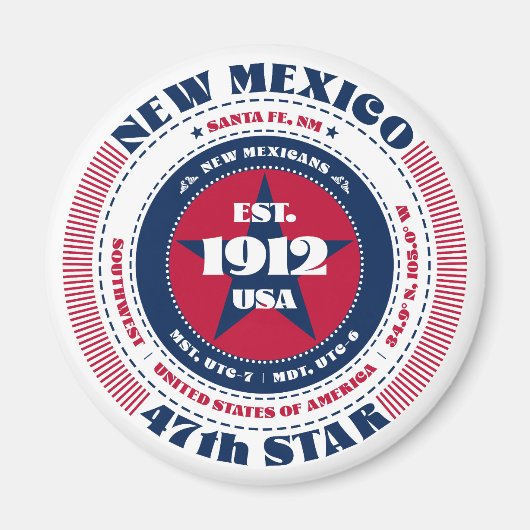 New Mexico Circle Typografy Souvenir Magnet (Vorne)