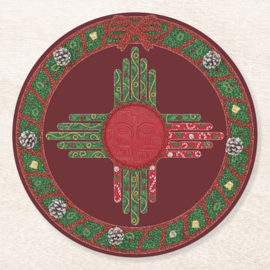 New Mexico Feiertag Runder Pappuntersetzer (Vorderseite)