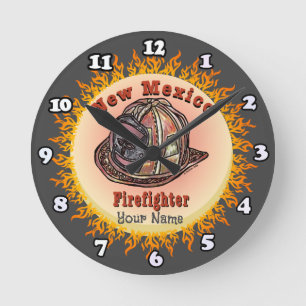 New Mexico Feuerwehrmann-Uhr Runde Wanduhr