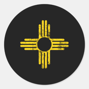 New Mexico Flag Distressed Zia Sonne Allein Runder Aufkleber