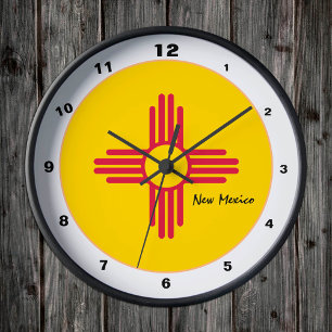 New Mexico Flag & New Mexico Fashion / Design USA Runde Wanduhr