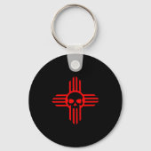 New Mexico Flag Zia Sun Skull ; State Pride Tee Schlüsselanhänger (Vorderseite)