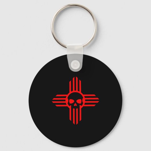 New Mexico Flag Zia Sun Skull ; State Pride Tee Schlüsselanhänger (Vorderseite)