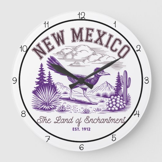 New Mexico Land of Enchantment Roadrunner Große Wanduhr (Vorderseite)